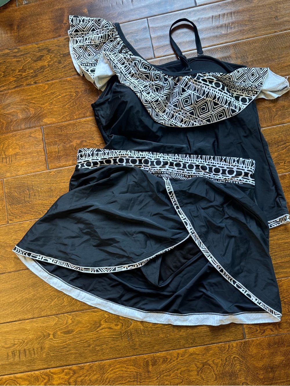 Black One-Shoulder Swim Dress with Geo Trim XXL (18-20)